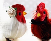 New and On Sale - Barnyard Chickens Wedding Cake Topper: Rustic, Farm Bride & Groom Hen and Rooster Love Birds Cake Topper