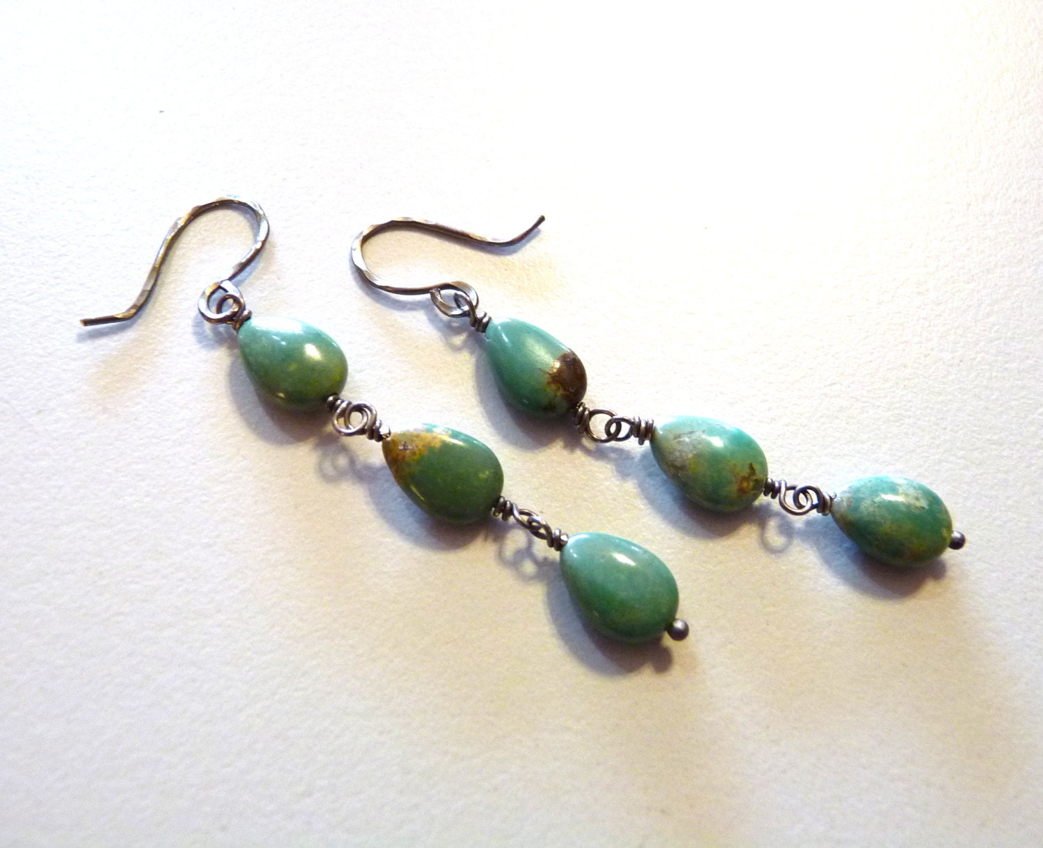 African Turquoise Earrings in Oxidized Sterling Silver Made to Order