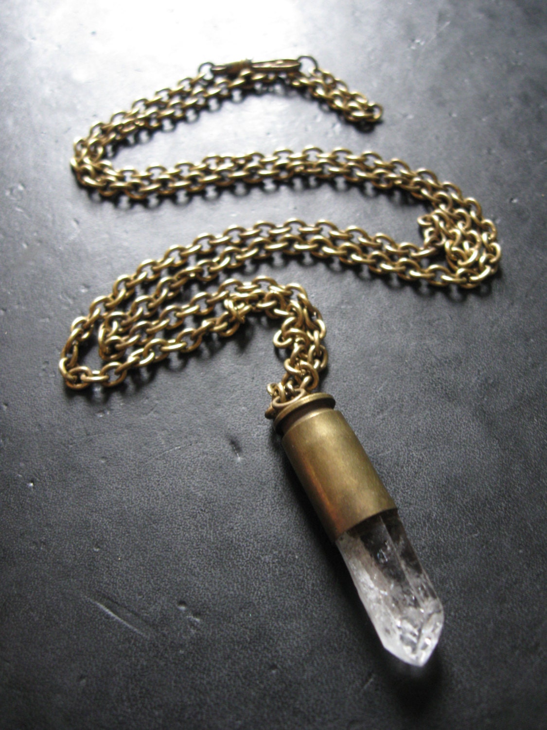 Big Shot - Crystal Bullet Necklace - Men's Unisex 40 Caliber Pendant Set with Natural Quartz