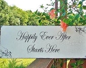 HAPPILY EVER AFTER Starts Here with Arrow Wedding Signs 10x30 Handpainted / No Vinyl