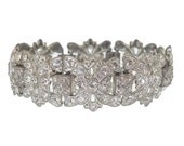 Art Deco Bracelet Wide Pot Metal Rhinestone Link 1920s Art Deco Jewelry Wedding Bracelet