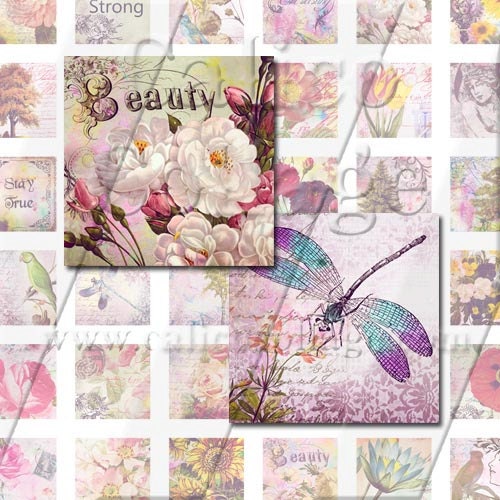 NEW Eclectic Pink Grunge - Instant Download Digital Collage Sheet Printable- 1x1 Inch Inchies Tile Size 968