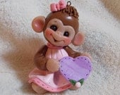 monkey cake topper Christmas ornament  polymer clay personalized childrens baby shower handcrafted