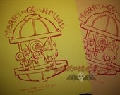 Merry Go Hound dog carnival ride Humor Screen Print yellow and red fire hydrant carousel silly hand pulled limited edition Cartoon Art