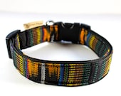 Guatemalan woven dog collar in tangerine, marigold, raisin, black, hunter green, ocean & royal blue, dove gray, olive green