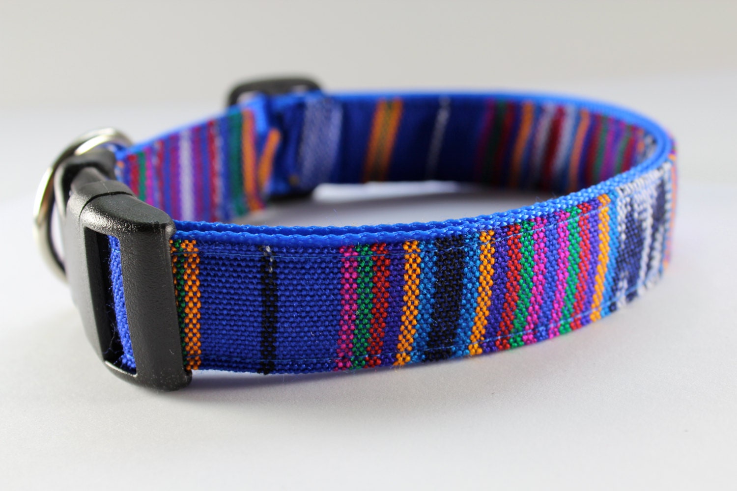 Guatemalan woven turquoise dog collar on nylon webbing