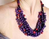 Red purple bead necklace, Multi strand necklace, chunky bead necklace, seed bead necklace,  acai necklace, beadwork jewelry