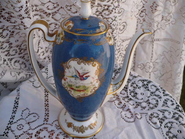 Royal Doulton Pheasant Coffeepot Blue Gold Gilt