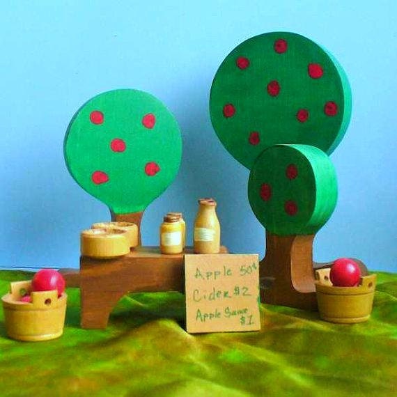 Dollhouse Wooden Toy, The ORIGINAL Apple Picking Day Playset (for wooden dolls or bendy dolls) - Waldorf Toys