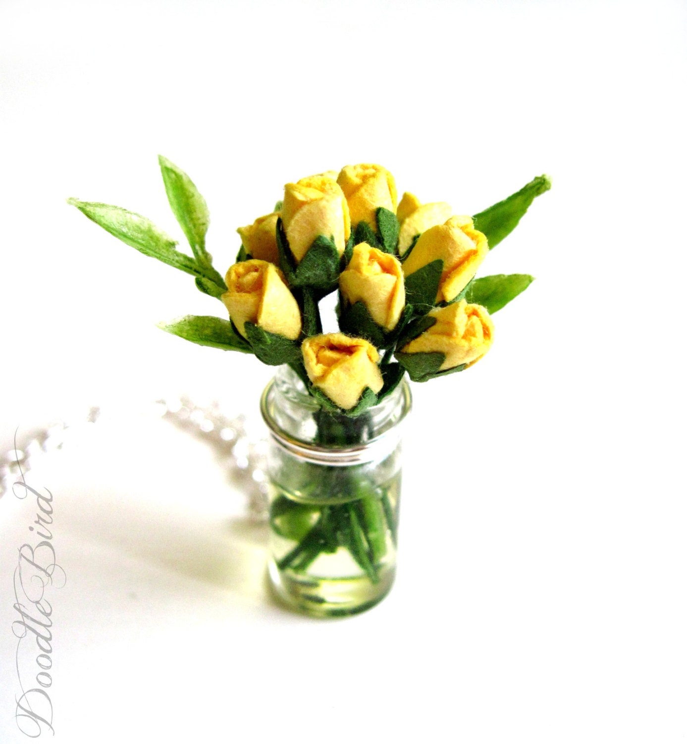 Yellow Rose Bouquet Necklace / Sterling Silver / Handmade Flower Pendant / Wedding Bouquet