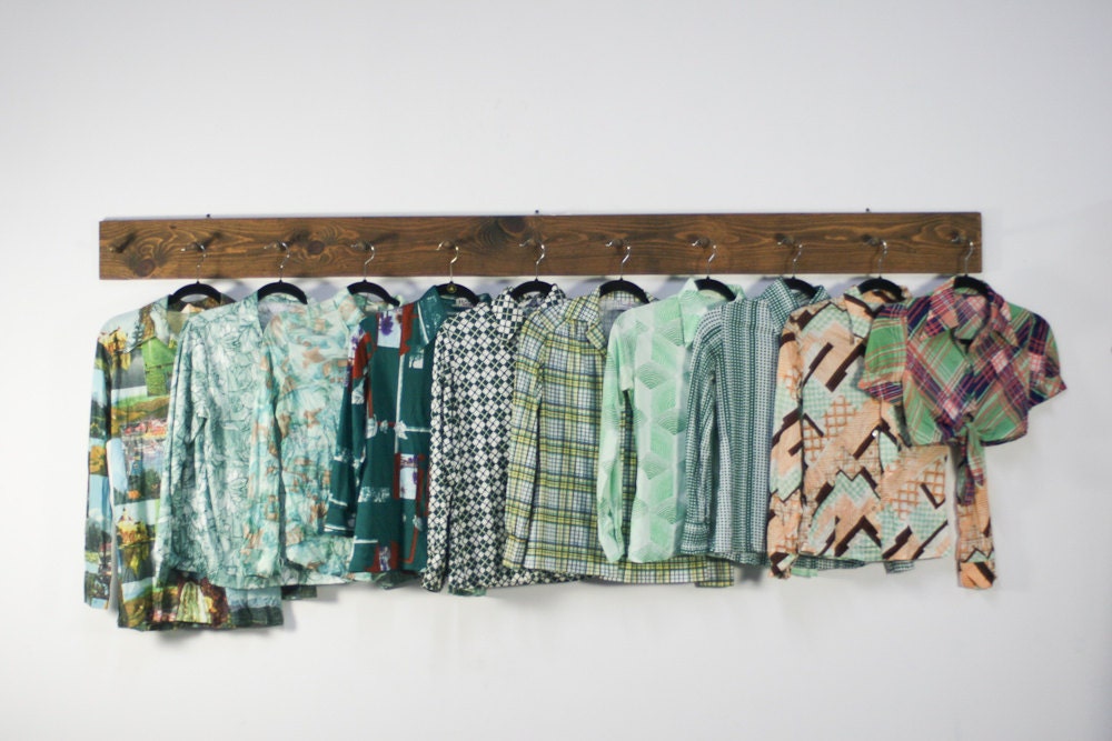 vintage lot of green abstract geometric print 70s disco shirts / boutique collection / 10 pieces