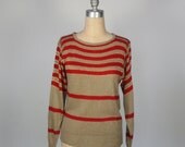 vintage 80s nautical stripe sweater / taupe red metallic gold / silk