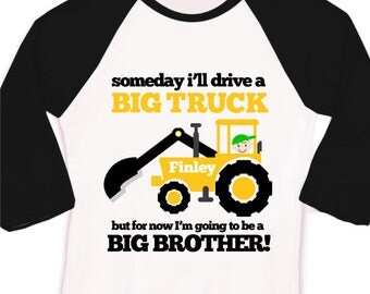 Big brother to be big truck excavator pregnancy announcement raglan Tshirt