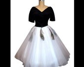 1950s Grace Kelly Dress... from Rear Window... Gorgeous interpretation with FULL Tulle Layered Skirt and Peacock Feathers...