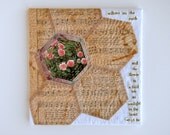 the flower in a field - sashiko stitched, hex quilt, teabag paper, found poetry