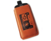 Samsung galaxy S4 sleeve orange leather screenprint cassette tape case