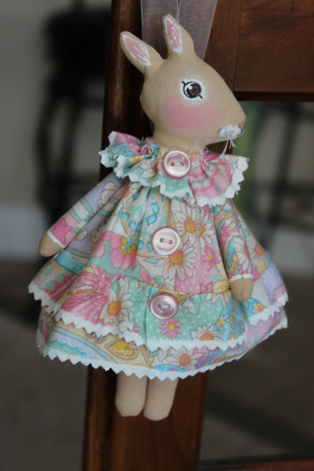 handmade fabric contemporary Folk Art  Bunny Rabbit ornament