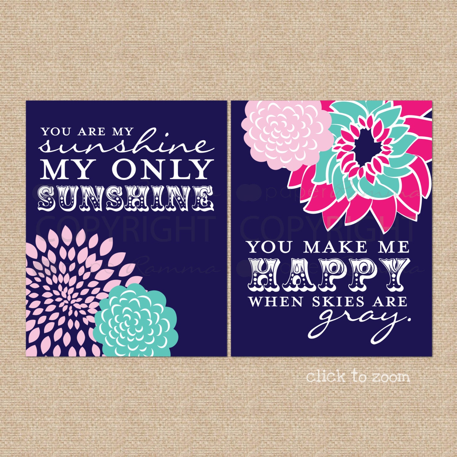 RESERVED for Kim - You are my Sunshine Art Print Set, NOTES: 18x24 CANVAS prints, custom colors