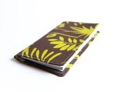 Handmade Fabric Checkbook Cover Wallet, Bridesmaid gift idea, brown green leaves organizer Coupon Holder, Accessories by Chapulin.