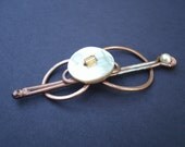 Vintage Abalone Button & Pearl Hammered Copper Barrette