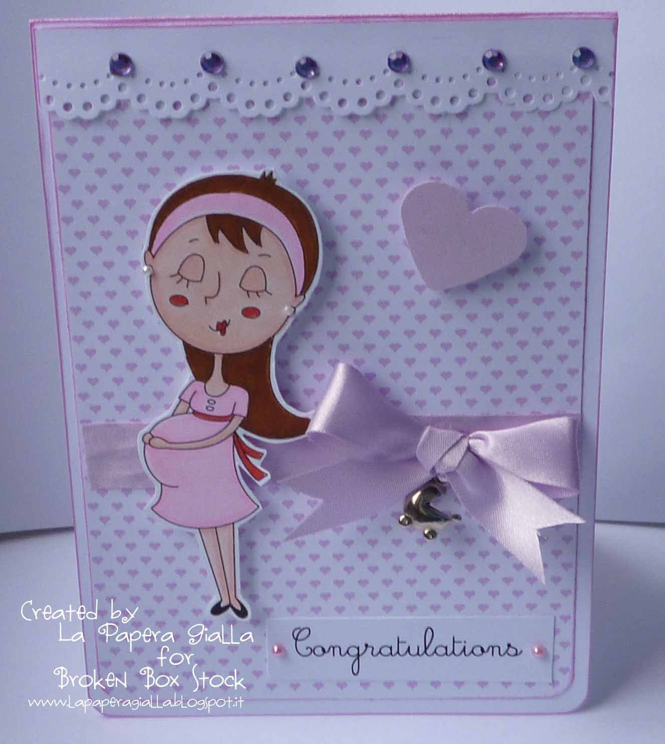 CONGRATULATIONS - Handmade blank greeting card with sweet little pregnant girl
