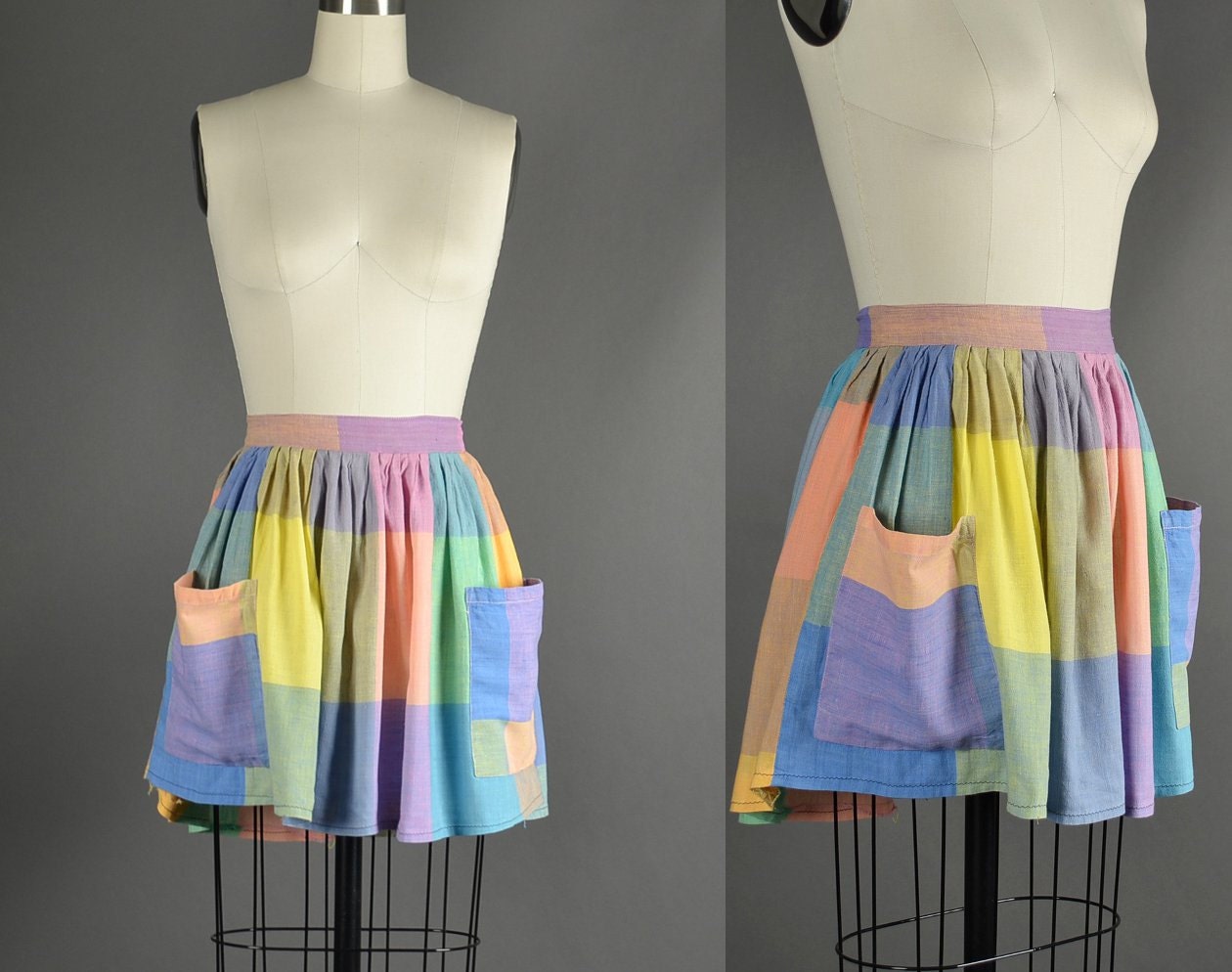 Vintage 1960s Skirt / picnic plaid full mini skirt / 60s Skirt