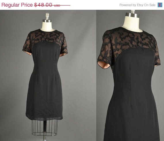 25% Off Sale Vintage 1990s Dress, 90s Dress lace sheer illusion black chiffon cocktail party dress