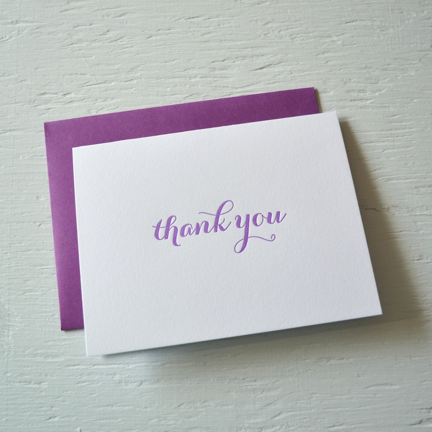 Letterpress folded thank you cards - set of 12 - purple calligraphy font