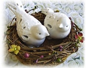 Love Birds Cake Topper  - Rustic Weddings Cake Topper - Nest Cake Topper -  White Birds - Woodland Wedding