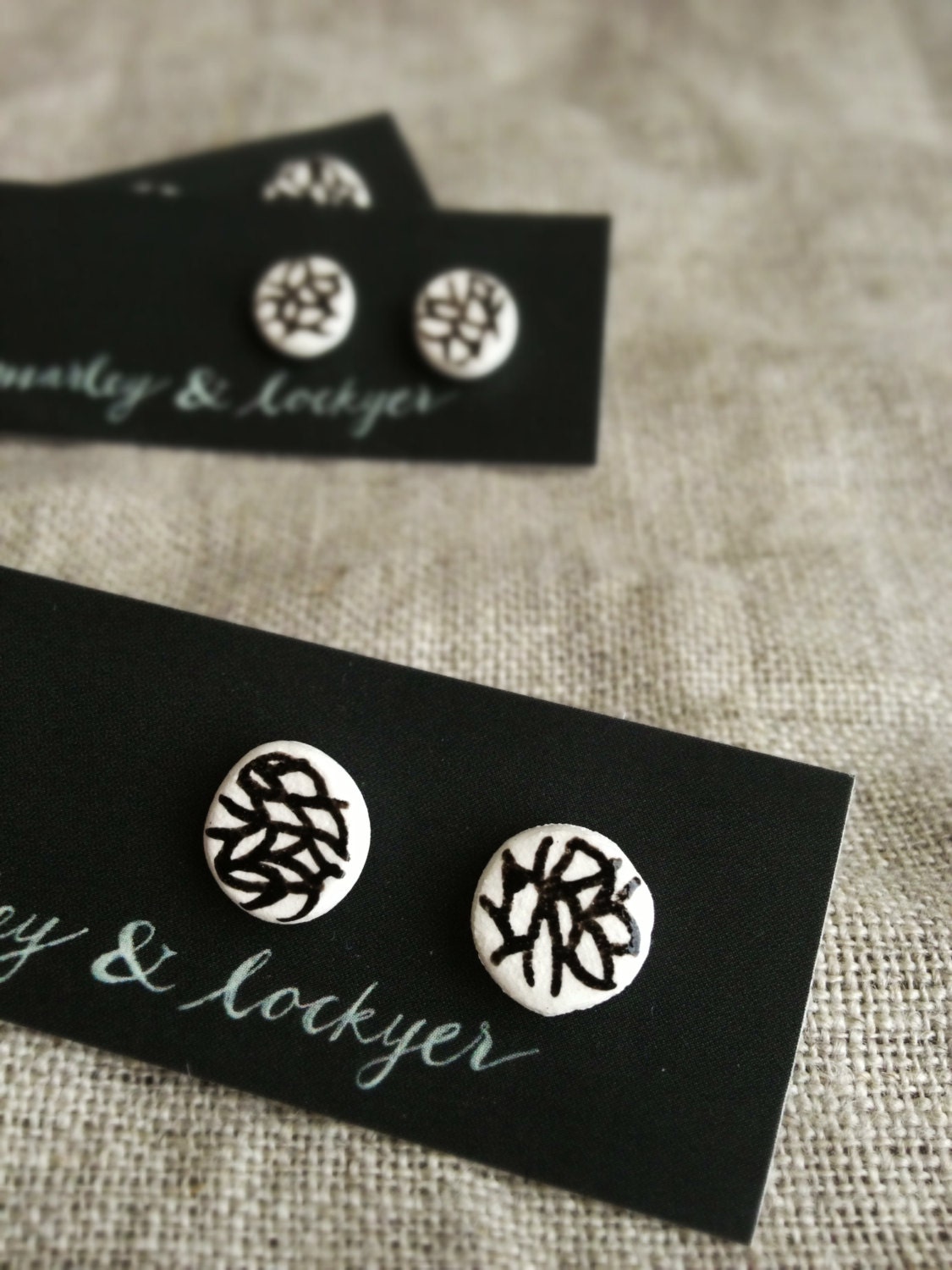 Geo Ceramic Studs- black on white