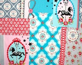 Carousel Horse Retro Patchwork in Turquoise - Extra Wide Dutch design fabric