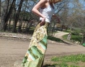 Free Shipping - Southwest Green Copper 100% Cotton Long Maxi Spiral Ruffle Prairie Skirt Large