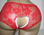 Not for the Shy Sexy Crotchless Red Hot Boy Shorts Booty Panties Size Medium
