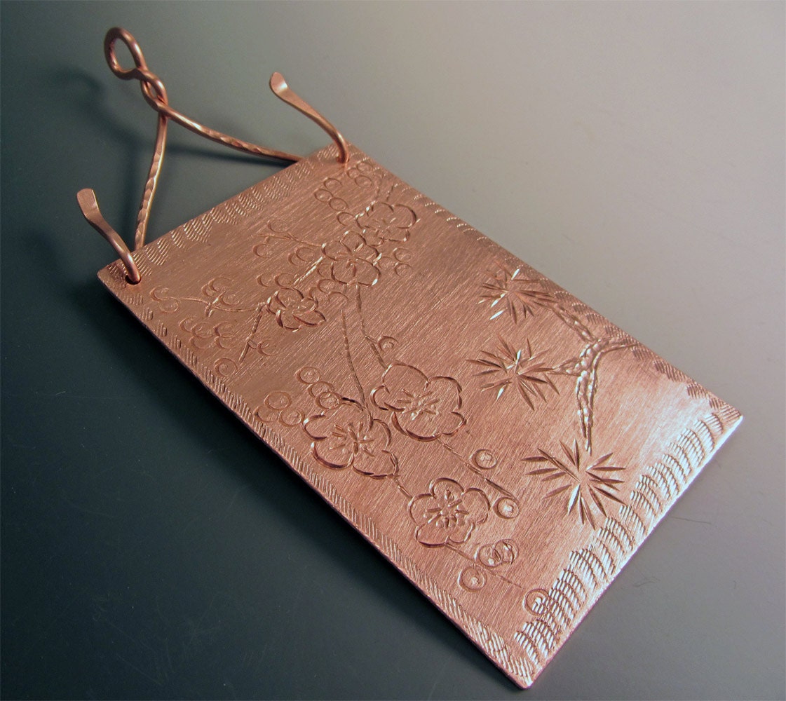 Spring Equinox Pendant Copper Chased Flowers OOAK Forged Textured