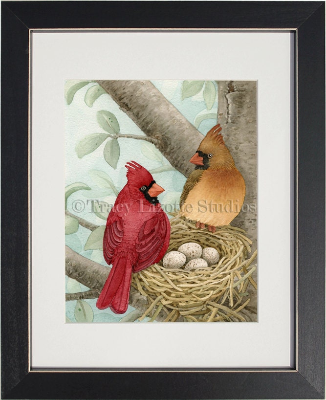 Bird Tree with Cardinals - 8"x10" archival watercolor print by Tracy Lizotte