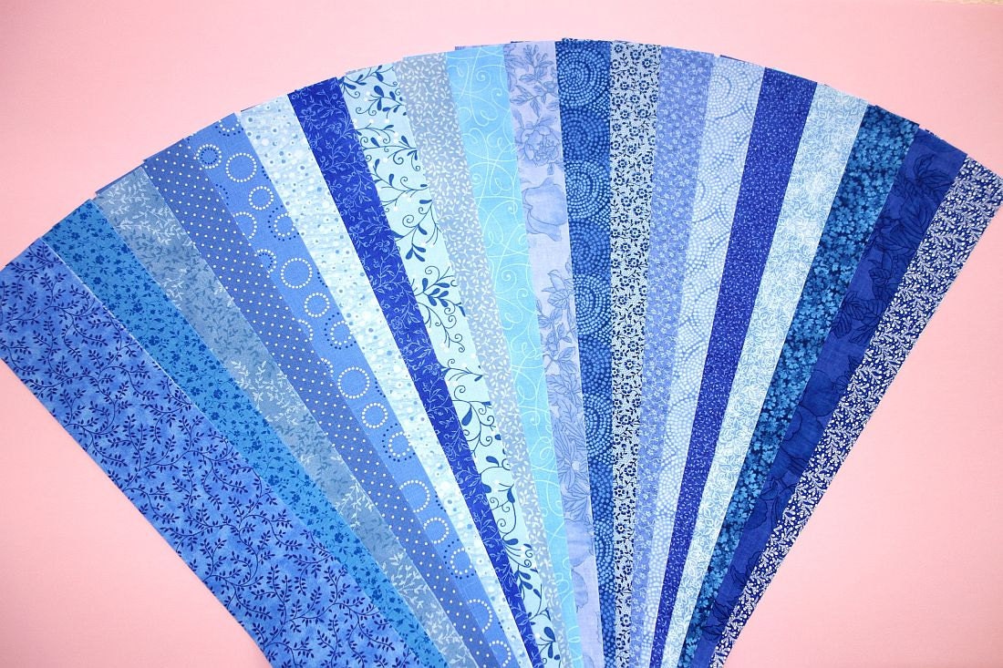 Blue Jelly Roll Quilt Strip Pack Cotton Quilting Fabric Die Cut No Dups