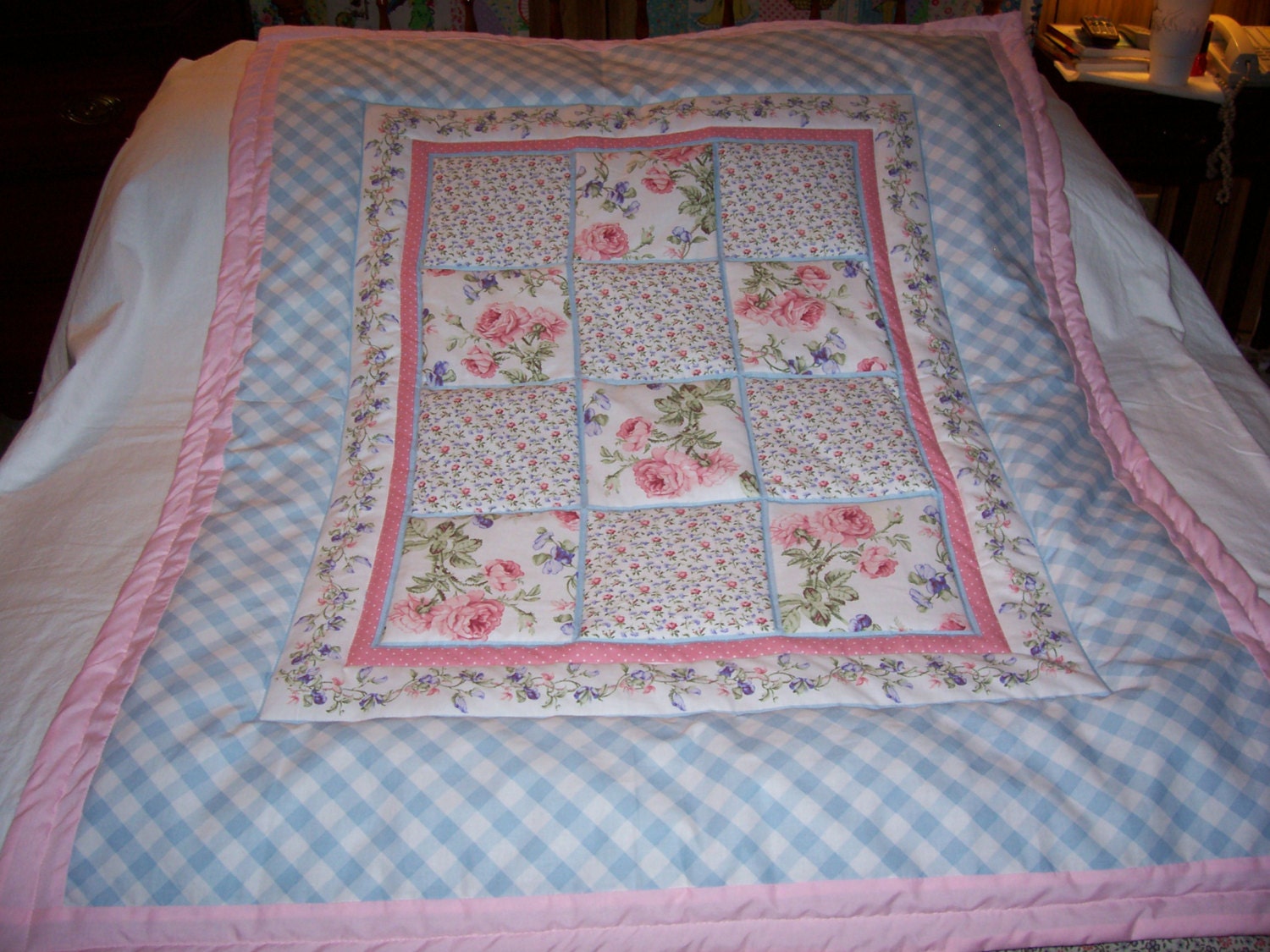 Handmade Baby Vintage Roses Cotton Baby/Toddler Quilt Or Lap Robe Quilt-Newly Made 2013