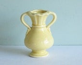 Vintage Miniature Pottery Vase with Two Handles and a Yellow Glaze