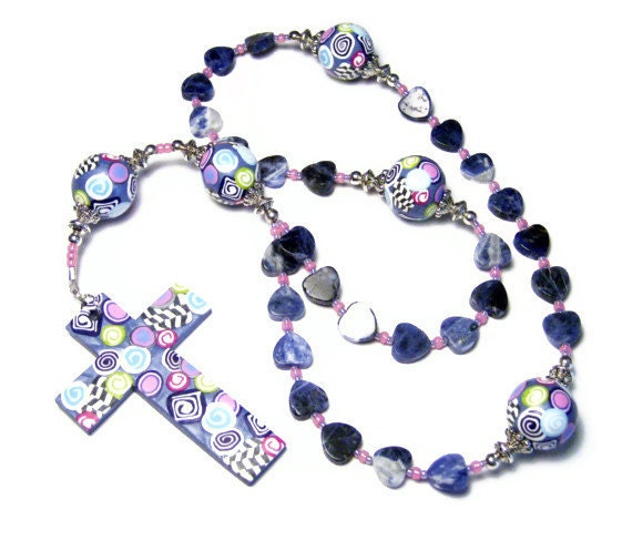 Anglican Protestant Prayer Beads Rosary Polymer Clay Canework Handmade Cross Sodalite Hearts Everything Else Religious