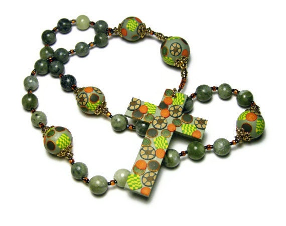 Jungle Jasper Anglican Protestant Prayer Beads Rosary Handmade Polymer Clay Canework Cross Everything Else Religious