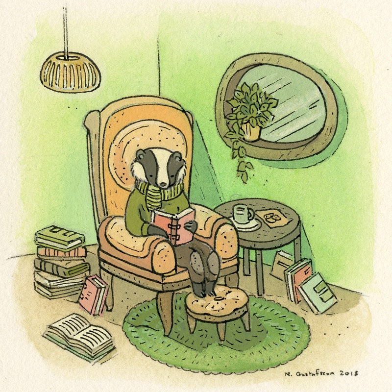 Badger Reading - Original Mini Painting