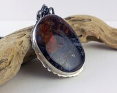 xX ON SALE Xx Sterling silver Pendant Necklace with Pietersite cabochon and hallmark - Aura -
