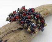 Garnet, sterling silver and brass cluster dangle earrings - Dancing Bells -