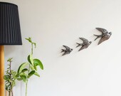 Metalic Silver Grey Wall Swallow Trio.