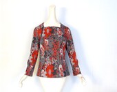 Vintage 1960s Top / Floral Top/ 60s Blouse / Babydoll Top / M L