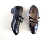 Vintage 1920s Shoes / 20 Heels / Flapper Shoes / Black Mary Janes / 8.5 9