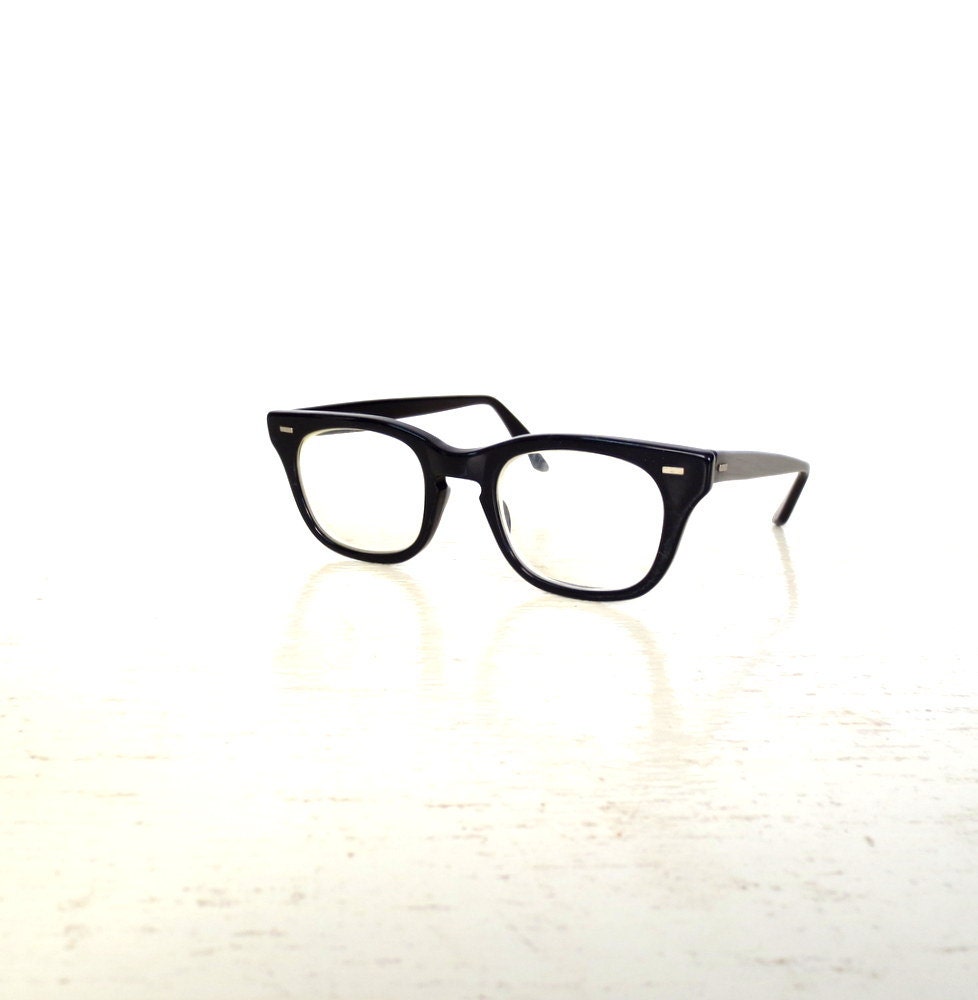 Vintage 1950s Eyeglasses / Black Frames / 50s Glasses / Horn Rimmed Glasses / Halo - SmallEarthVintage