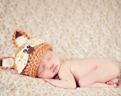 Fox Baby Hat - Newborn Fox Hat - woodland fox  - foxy - vintage fabric mask - baby girl - newborn photo prop - Newborn Size