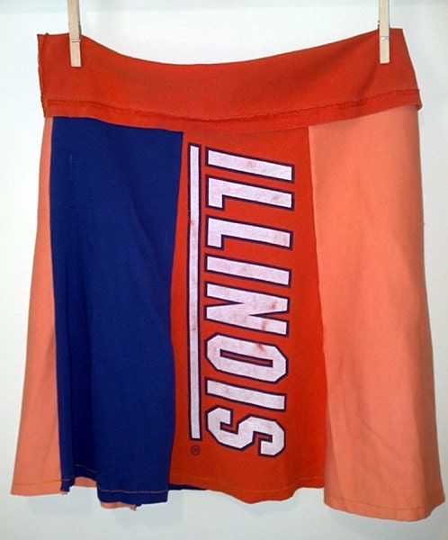 upcycled Illini jersey knit women's panel skirt L/XL waist 34