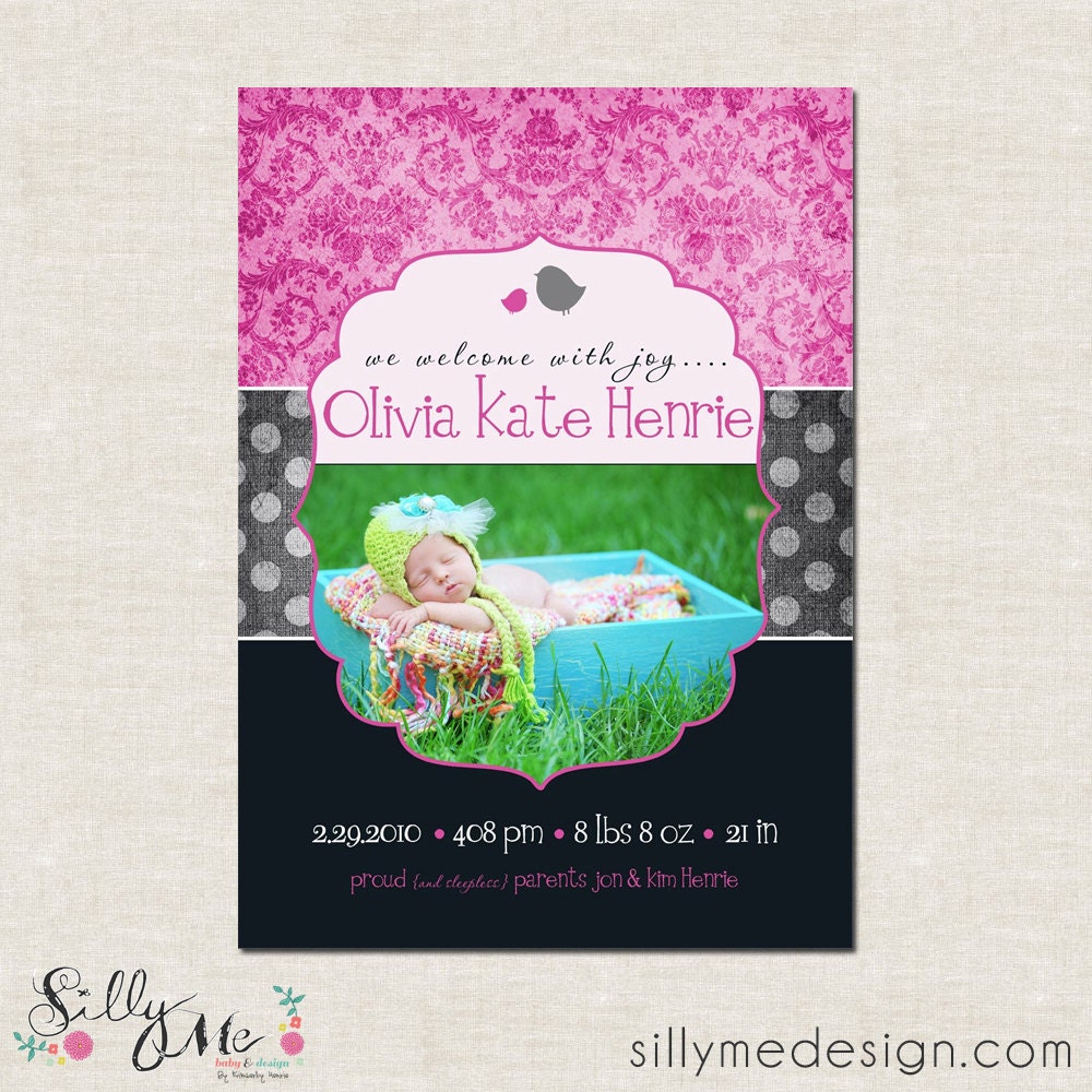 two birds Modern Photo Baby Birth Announcement